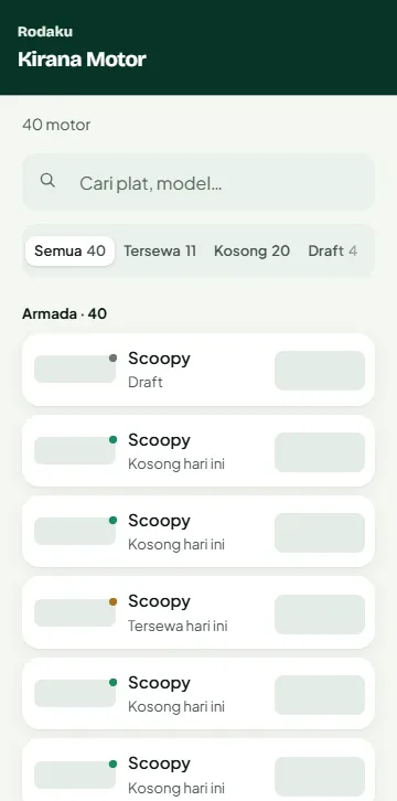 De lijst met motoren in de Manager-app