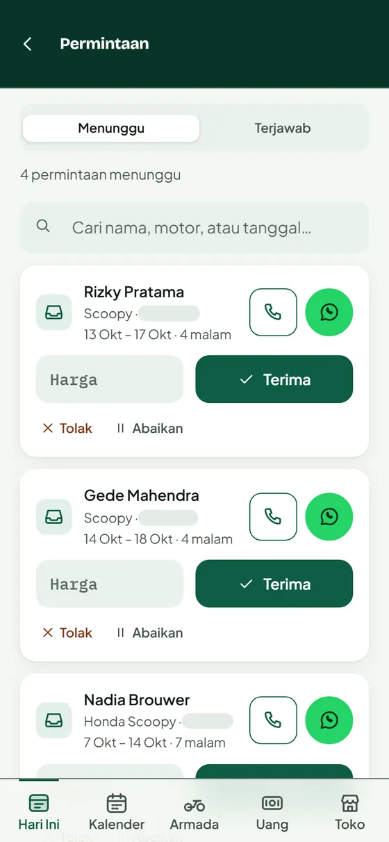 De inbox met boekingsaanvragen in de Manager-app