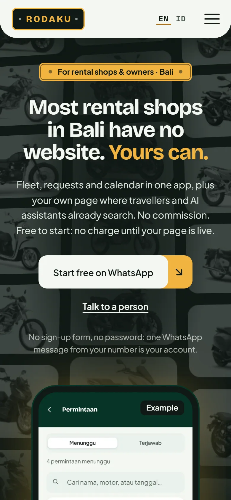 De Rodaku-verhuurderspagina op een telefoon